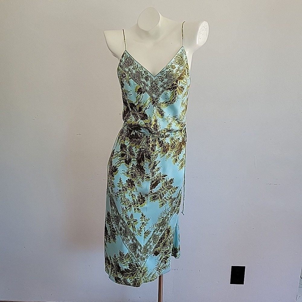 Plenty by Tracy Reese Blouson Silk Dress Small Allover Leaf Print Chic Feminine